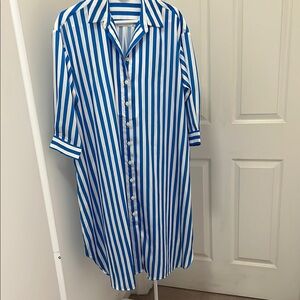 Blue and White Striped Button-Up Dress